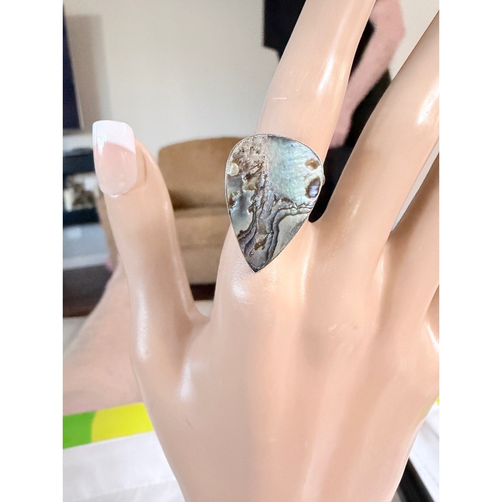 Handcrafted Abalone Ring Women Multi New Silver Plated Adjustable Teardrop - Picture 3 of 11